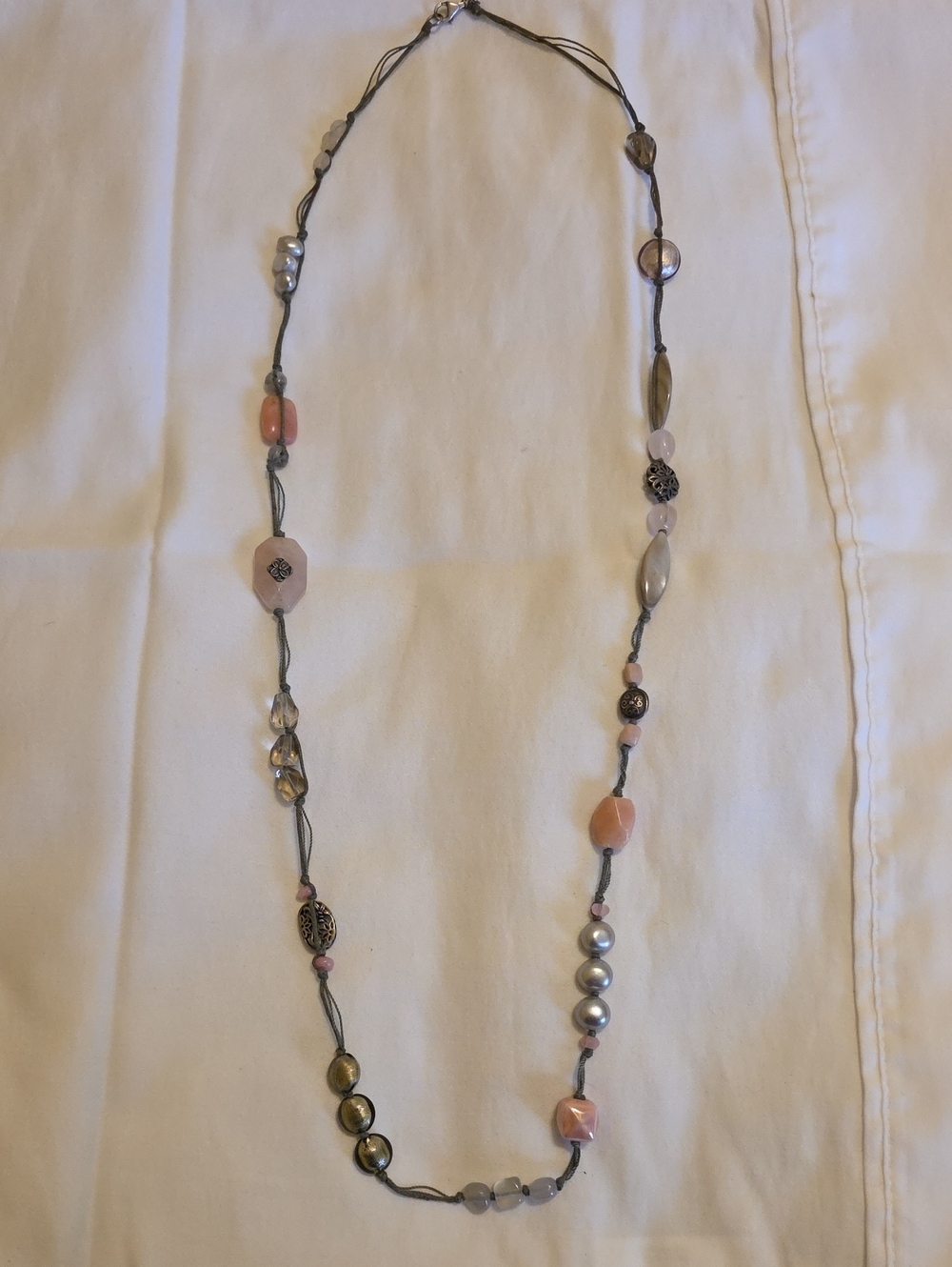 Silpada Pink and Gray Beaded Long Necklace
